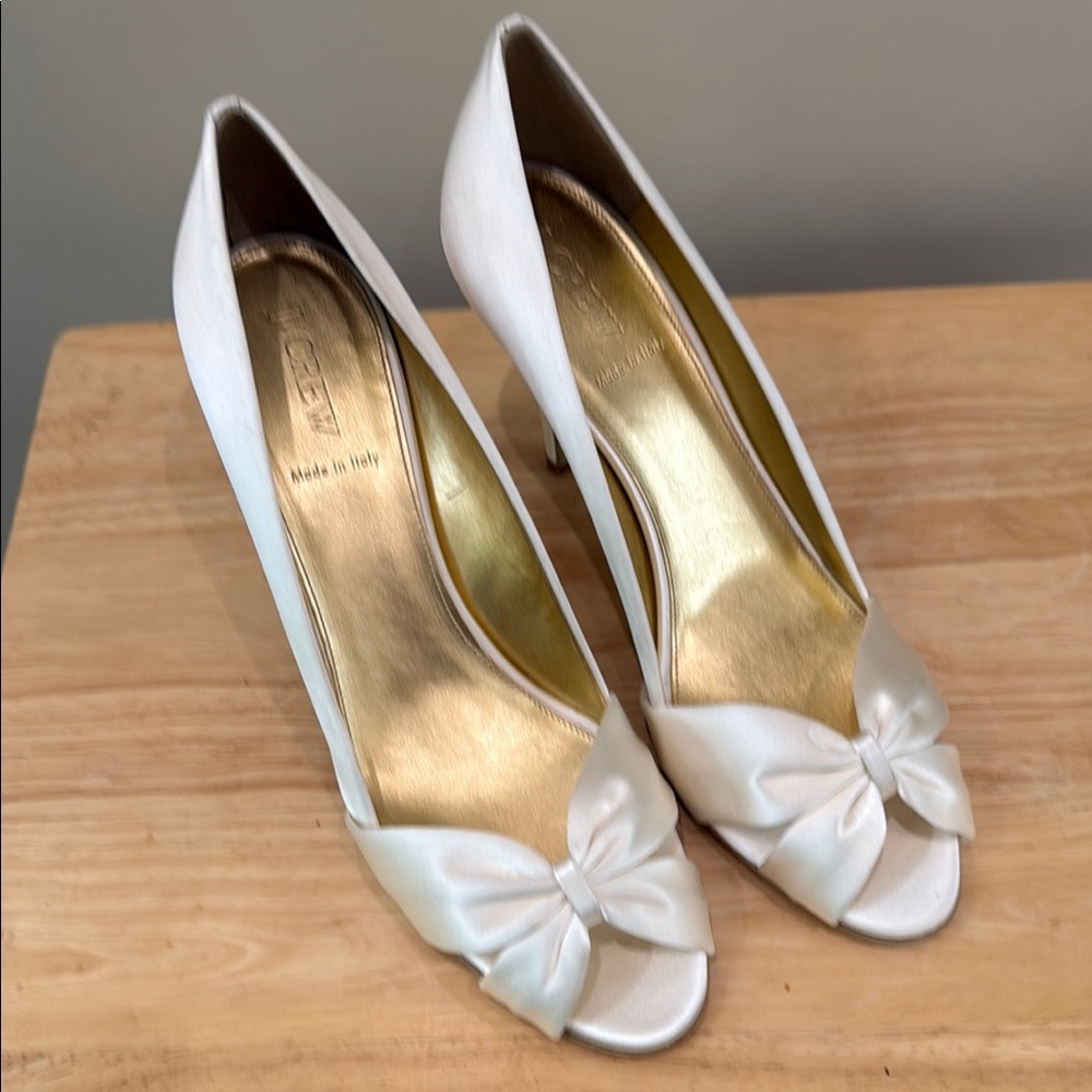 J. Crew Off- White Satin Peep-Toe Heels - Size 11M